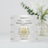  GoldArt Deco Plume Blk Wht SQ Wedding Kaart (Staand voorkant)