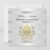 GoldArt Deco Plume Blk Wht SQ Wedding Kaart (Voorkant)