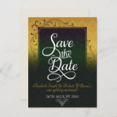 Golde Green Damask Elegance Save the Date Briefkaa Aankondigingskaart (Voorkant / Achterkant)