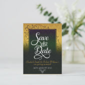 Golde Green Damask Elegance Save the Date Briefkaa Aankondigingskaart (Staand voorkant)