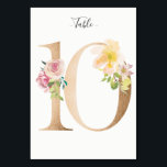 Golden 10 Bloemen Tafelnummer Kaart<br><div class="desc">Gouden nummer met zachte pastel bloemenversiering tafel nummerkaart. Personaliseer de stijl,  de grootte en de kleur van het tekstlettertype.</div>