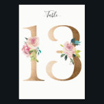 Golden 13 Bloemen Tafelnummer Kaart<br><div class="desc">Gouden nummer met zachte pastel bloemenversiering tafel nummerkaart. Personaliseer de stijl,  de grootte en de kleur van het tekstlettertype.</div>
