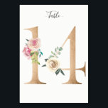 Golden 14 Bloemen Tafelnummer Kaart<br><div class="desc">Gouden nummer met zachte pastel bloemenversiering tafel nummerkaart. Personaliseer de stijl,  de grootte en de kleur van het tekstlettertype.</div>