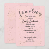 Golden 14th Birthday Golden Confetti op Blush Pink Kaart (Voorkant / Achterkant)