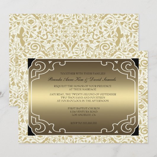 Golden 1920s Art Deco Wedding Invitation Kaart (Voorkant / Achterkant)