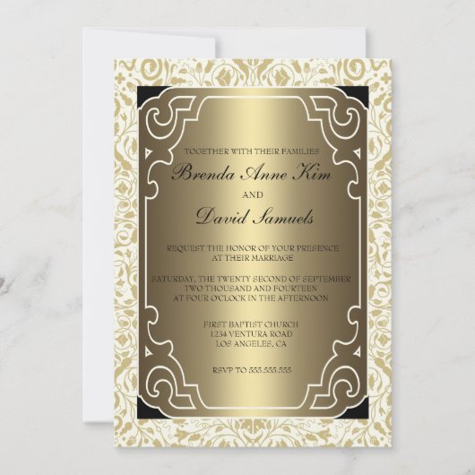 Golden 1920s Art Deco Wedding Invitation Kaart (Voorkant)