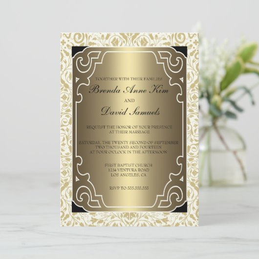 Golden 1920s Art Deco Wedding Invitation Kaart (Staand voorkant)