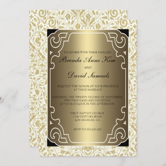 Golden 1920s Art Deco Wedding Invitation Kaart (Voorkant / Achterkant)