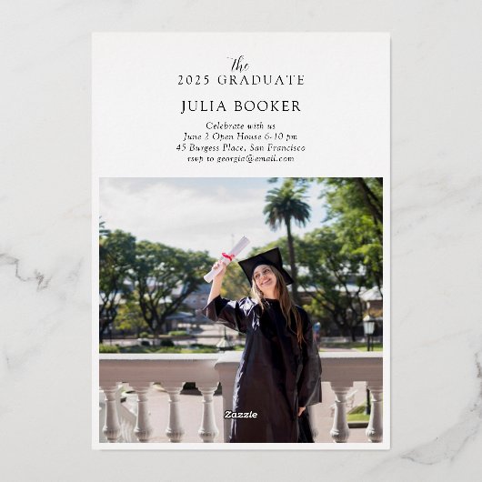 Golden 25 Afstuderen fotoaankondiging Folie Uitnodiging (Achterkant)