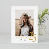 Golden 25 Afstuderen fotoaankondiging Folie Uitnodiging (Staand Voorkant)