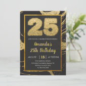 Golden 25th Birthday Invitation Kaart (Staand voorkant)