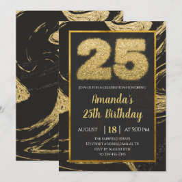 Golden 25th Birthday Invitation Kaart