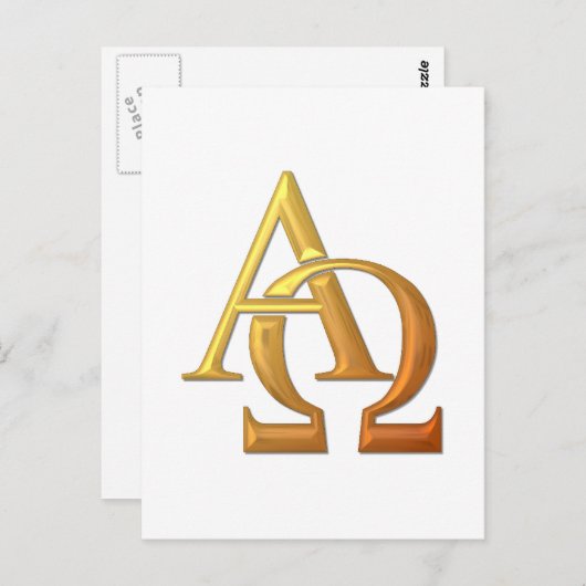 Golden "3-D" Alpha- en Omega-symbool Briefkaart (Voorkant / Achterkant)