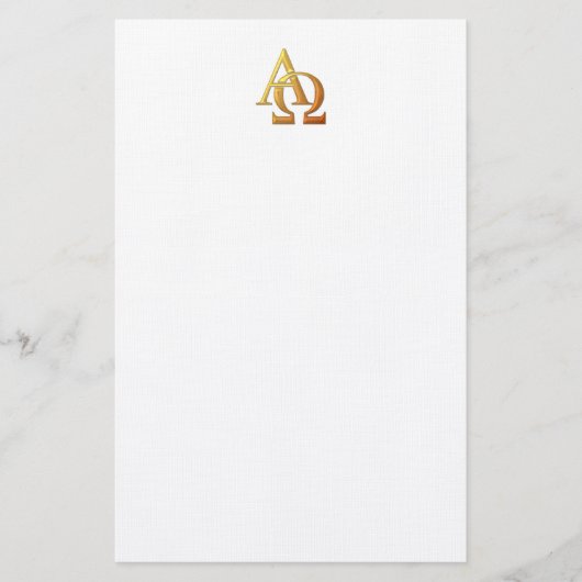Golden "3-D" Alpha- en Omega-symbool Briefpapier (Voorkant)