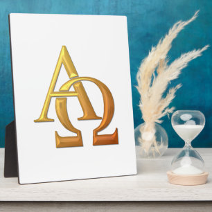 Golden "3-D" Alpha- en Omega-symbool Fotoplaat