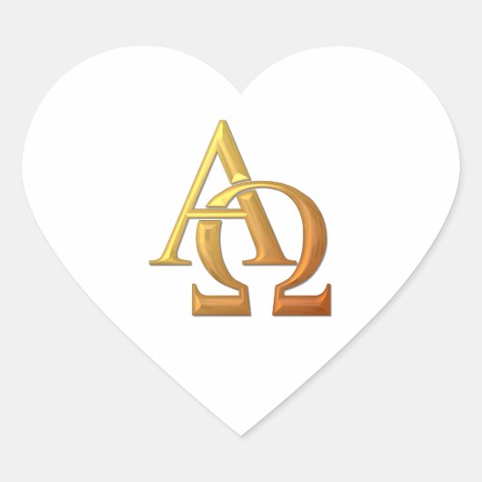 Golden "3-D" Alpha- en Omega-symbool Hart Sticker (Voorkant)