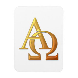 Golden "3-D" Alpha- en Omega-symbool Magneet