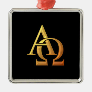 Golden "3-D" Alpha- en Omega-symbool Metalen Ornament