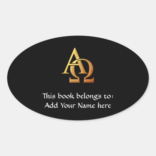 Golden "3-D" Alpha- en Omega-symbool Ovale Sticker (Voorkant)