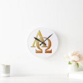 Golden "3-D" Alpha- en Omega-symbool Ronde Klok (Huis)