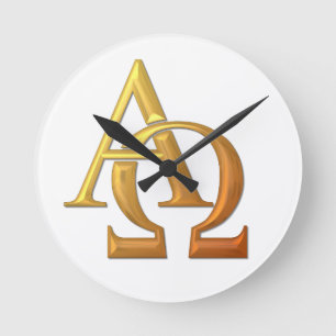 Golden "3-D" Alpha- en Omega-symbool Ronde Klok