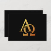 Golden "3-D" Alpha- en Omega-symbool RSVP Kaartje (Voorkant / Achterkant)