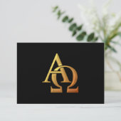 Golden "3-D" Alpha- en Omega-symbool RSVP Kaartje (Staand voorkant)
