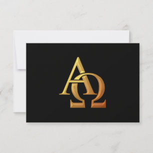 Golden "3-D" Alpha- en Omega-symbool RSVP Kaartje