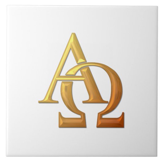 Golden "3-D" Alpha- en Omega-symbool Tegeltje (Voorkant)