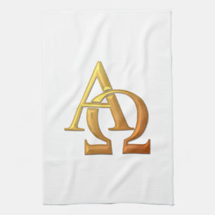 Golden "3-D" Alpha- en Omega-symbool Theedoek