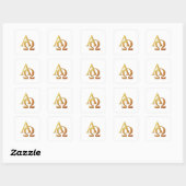 Golden "3-D" Alpha- en Omega-symbool Vierkante Sticker (Vel)