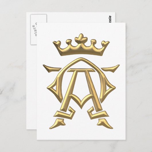 Golden "3-D" Alpha- en Omega w/Kroonsymbool Briefkaart (Voorkant / Achterkant)