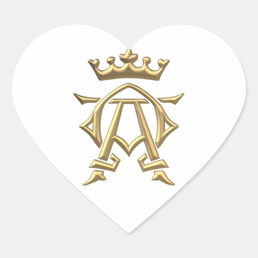 Golden "3-D" Alpha- en Omega w/Kroonsymbool Hart Sticker (Voorkant)