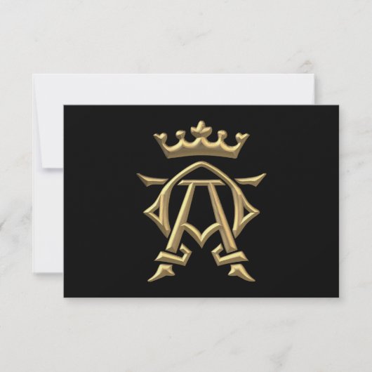 Golden "3-D" Alpha- en Omega w/Kroonsymbool RSVP Kaartje (Voorkant)