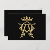 Golden "3-D" Alpha- en Omega w/Kroonsymbool RSVP Kaartje (Voorkant / Achterkant)