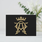 Golden "3-D" Alpha- en Omega w/Kroonsymbool RSVP Kaartje (Staand voorkant)