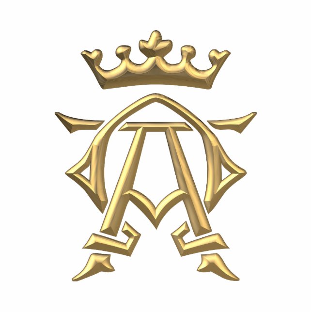 Golden "3-D" Alpha- en Omega w/Kroonsymbool Staand Fotobeeldje (Voorkant)