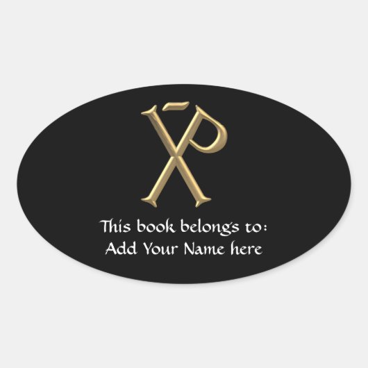 Golden "3-D" Chi-Rho 3 Ovale Sticker (Voorkant)