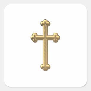 Golden "3-D" Cross 2 Vierkante Sticker