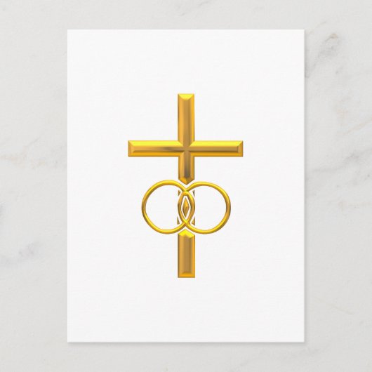 Golden 3-D Cross met Wedding Rings Briefkaart (Voorkant)