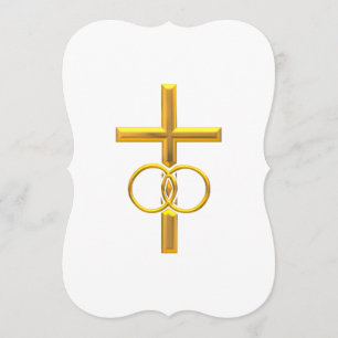Golden 3-D Cross met Wedding Rings Kaart