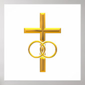 Golden 3-D Cross met Wedding Rings Poster (Voorkant)