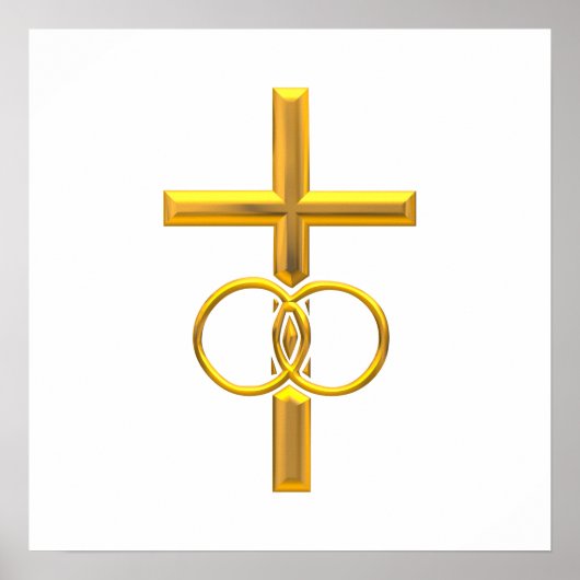 Golden 3-D Cross met Wedding Rings Poster (Voorkant)