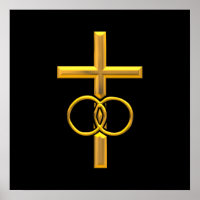 Golden 3-D Cross met Wedding Rings