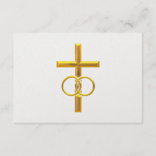 Golden 3-D Cross met Wedding Rings RSVP Kaartje