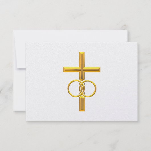 Golden 3-D Cross met Wedding Rings RSVP Kaartje (Voorkant)