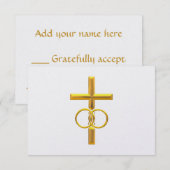 Golden 3-D Cross met Wedding Rings RSVP Kaartje (Voorkant / Achterkant)