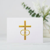 Golden 3-D Cross met Wedding Rings RSVP Kaartje (Staand voorkant)