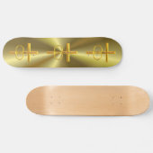 Golden 3-D Cross met Wedding Rings Skateboard (Horizontaal)