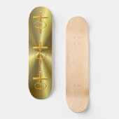 Golden 3-D Cross met Wedding Rings Skateboard (Voorkant)